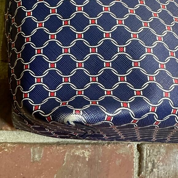 Talbots Printed Saffiano Tote Bag Blue White Red Weave - Picture 4 of 15